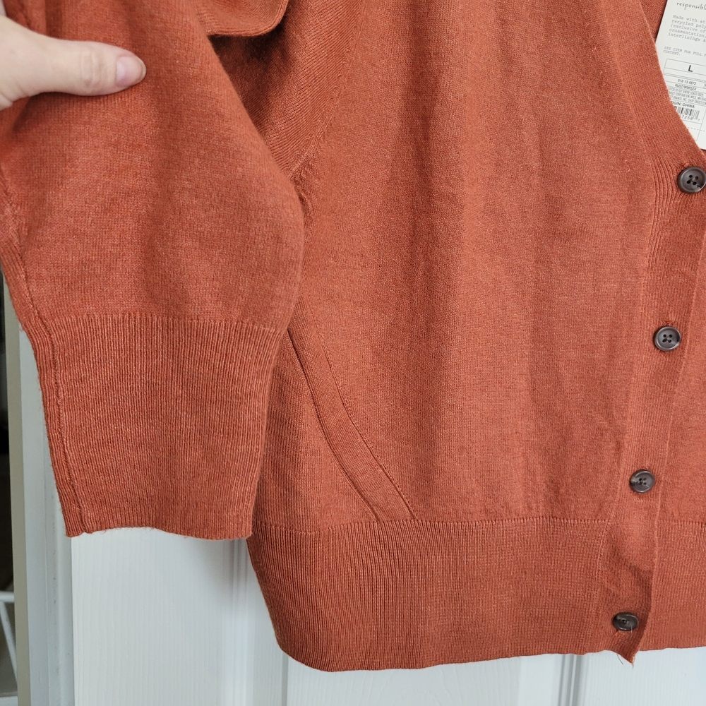 NWT Burnt Orange Cardigan Recycled Materials Size Large - Picture 4 of 6